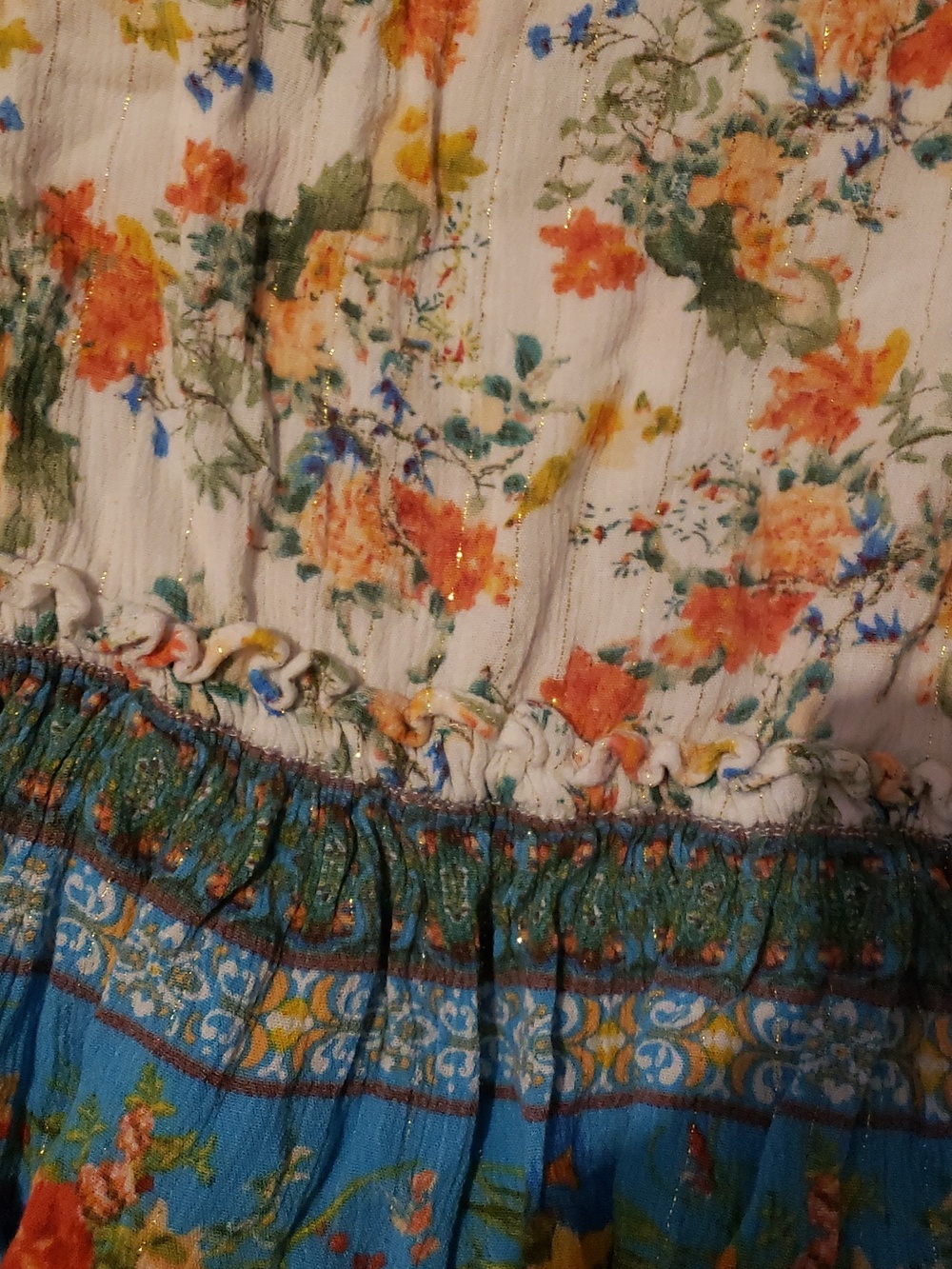 🧁Floral Print Ruffle Camisole - White & Blue - Picture 3 of 3